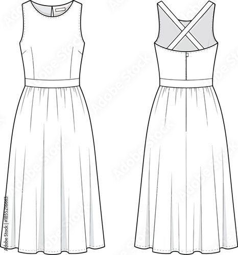 Modern sleeveless dress design with cross back detail Vector