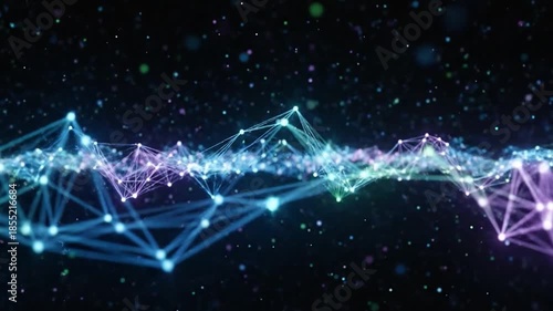 AI data flowing through digital network and futuristic optical fibers