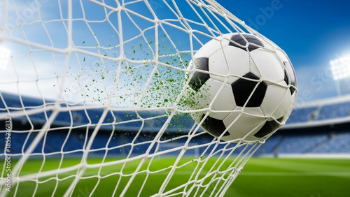 Soccer ball scoring a goal in a net Keywords: soccer, ball, goal, net, scoring, sport, game