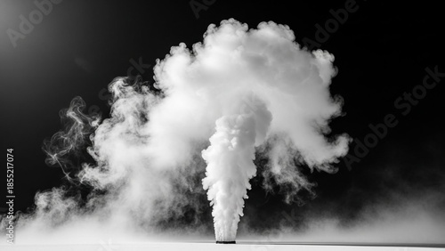 Thick white smoke plume against black background cloud