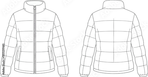 Women's winter puffer jacket pattern Vector