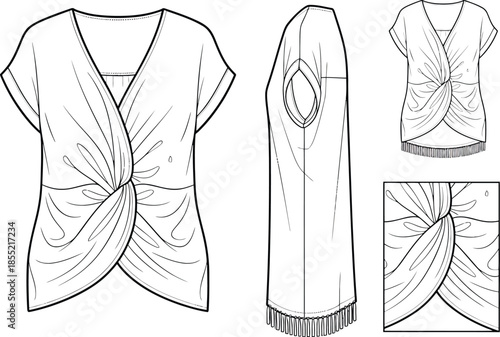 Twist front top with fringe detail sewing pattern Vector