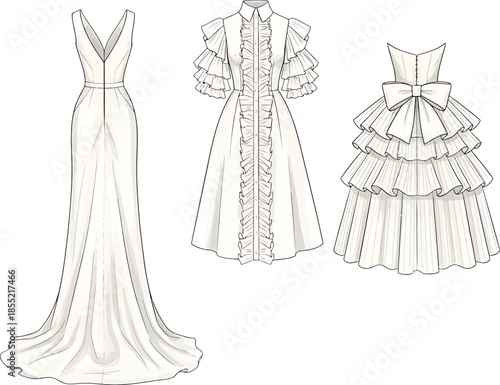 Elegant wedding dress designs collection Vector