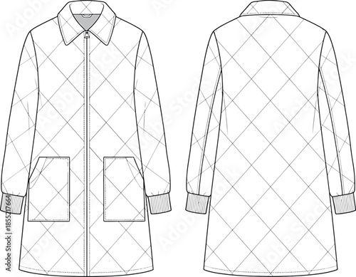 Elegant quilted coat design with zipper and pockets Vector