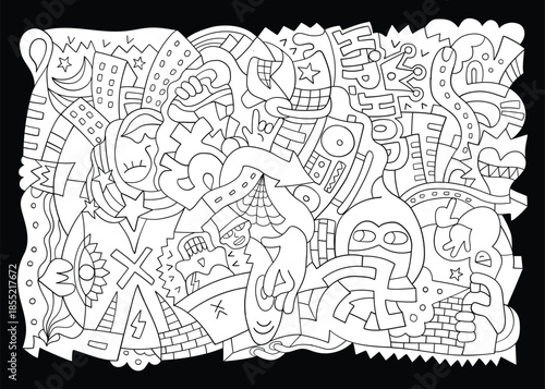 Graffiti street style night life time hand drawn doodles vector illustration