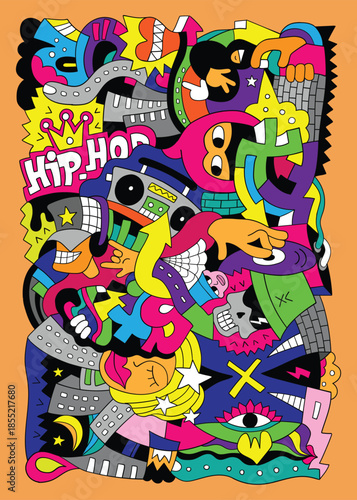  Graffiti street style night life time hand drawn doodles vector illustration