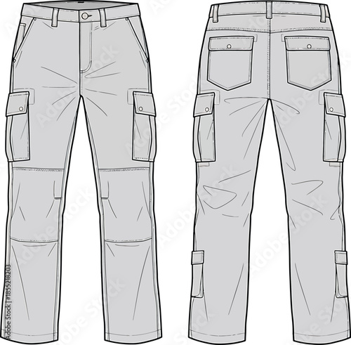 Versatile multi-pocket cargo pants design Vector