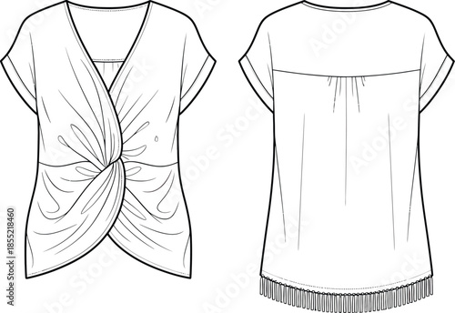 Twist front tunic top pattern Vector