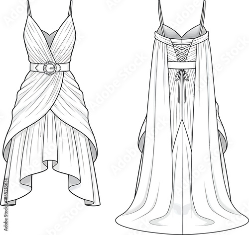 Elegant fashion designs: evening gown and wrap dress Vector