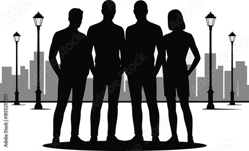 Silhouettes of friends in urban night Vector