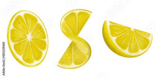 yellow lemon slices of various shapes, isolate, png