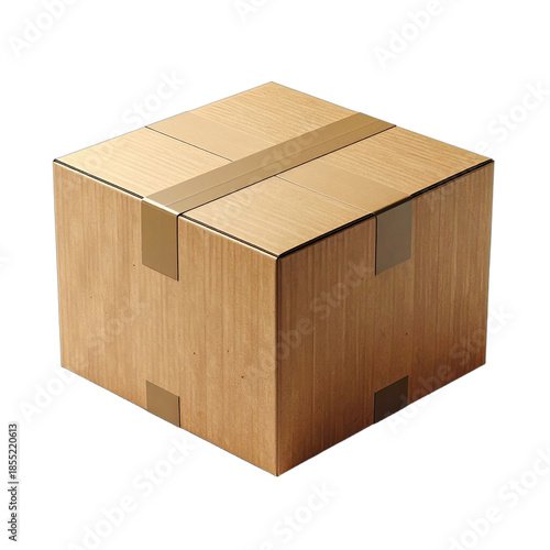 A securely taped brown cardboard shipping box isolated on a black background.
