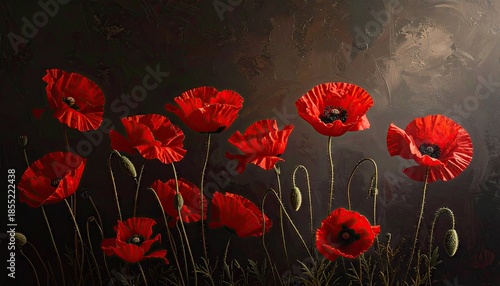 Red Poppies Against Dark Background