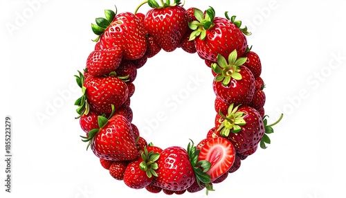 Red Strawberry Wreath on White Background
