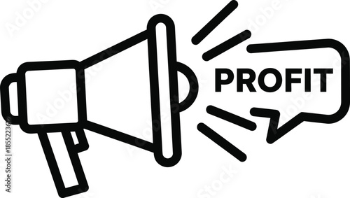 Megaphone announcing profit with emphasis on business and finance