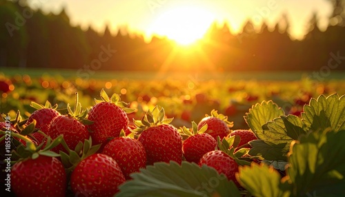 Ripe Red Strawberries at Sunset