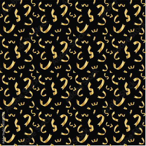 a seamless pattern composed of stylized, gold-colored currency symbols on a black background. 
