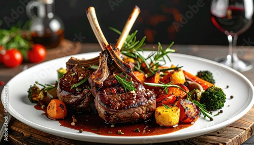 Roasted Lamb Chops with Roasted Vegetables and Red Wine