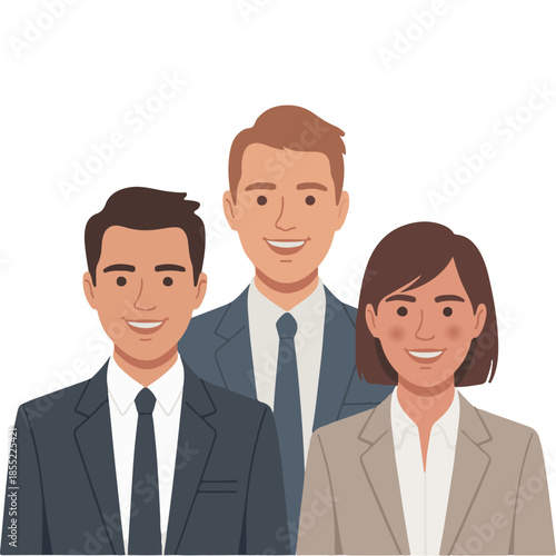 an illustration of three businesspeople, likely intended as generic avatars or a team photo for a website or business plan. 