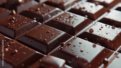 Video A detailed view of a chocolate bar with water droplets, perfect for food and drink or as an in recipes