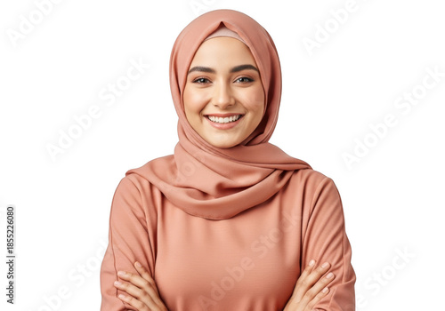 Smiling woman in hijab isolated on transparent background