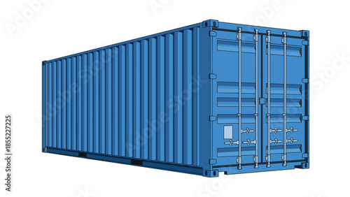 Large, robust blue shipping container, presented in an angled, three-quarter view, symbolizing global logistics, transportation, and cargo freight.