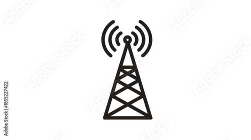 Simple black line art illustration of a communication tower for technology concepts.