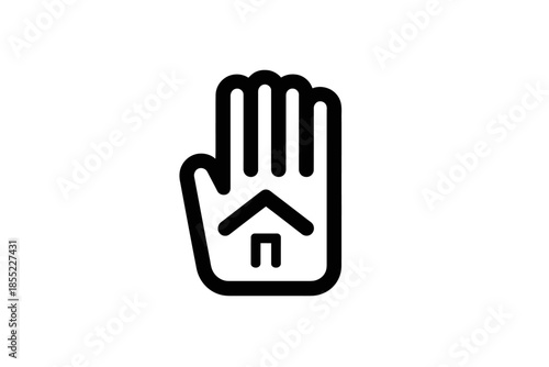 Protective hand symbol with house icon representing safety, security, and home insurance.