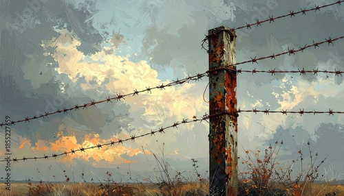 Rusty Fence Post Under a Dramatic Sky