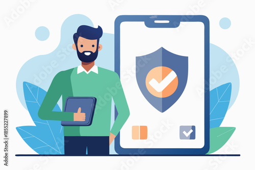 Man Approving Secure Login Request Using Biometric Face Recognition on Smartphone