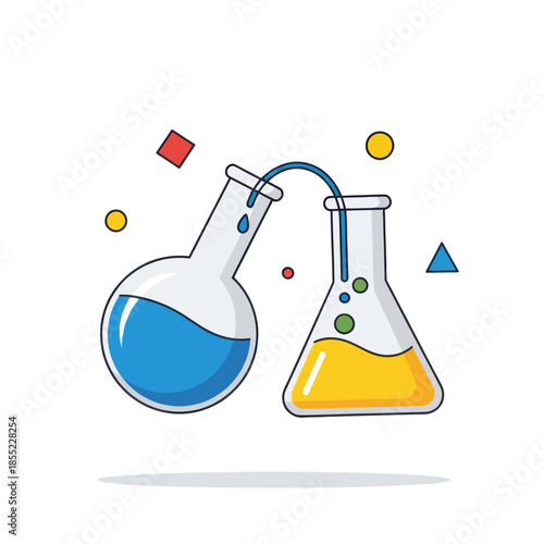 Colorful Laboratory Glassware with Liquid Solutions Illustrating Scientific Experimentation