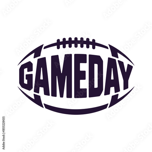 Dark purple gameday text inside American football shape vector illustration on white background word sports concept.