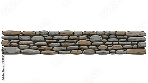 A robust and naturalistic stone wall texture, meticulously constructed from various brown, grey, and beige pebbles and rocks, suitable for backgrounds.