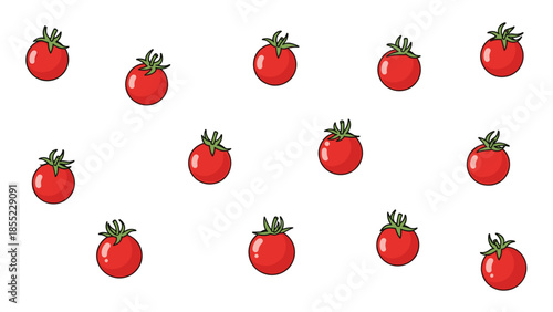 A vibrant and visually appealing scattering of fresh, ripe red cherry tomatoes, perfect for culinary and healthy eating concepts.