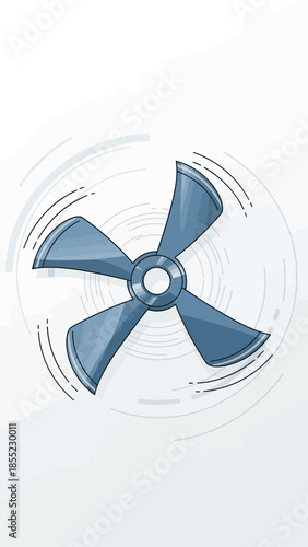 Blue fan blades spin with motion lines and circular patterns.