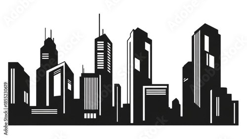 Silhouette of a Modern City Skyline with Tall Buildings and Skyscrapers