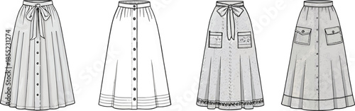 Fashion design sketches of elegant skirts in a room Vector