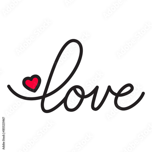 Minimal handwritten love line icon with editable stroke and a red heart fill. Clean outline lettering vector for Valentine day designs, romantic cards, greetings, and modern festive graphics.
