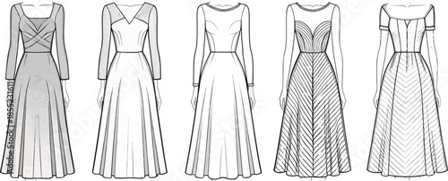 Elegant vintage dress designs collection Vector