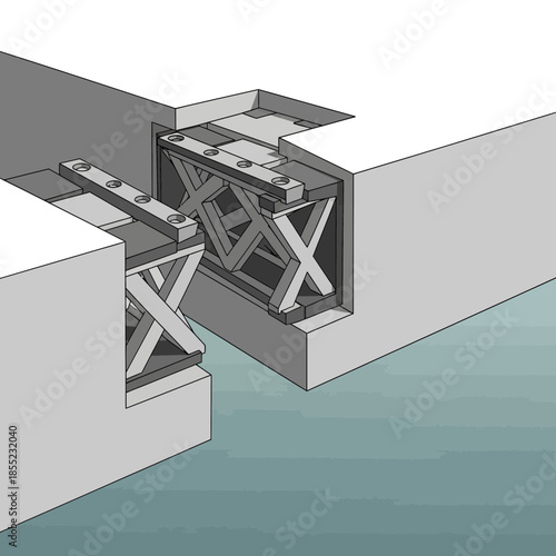 Structural components with interlocking metal braces and concrete elements.