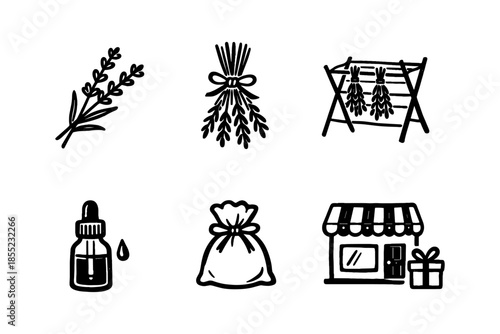 Hand drawn lavender collection: aromatherapy, herbs, and essential oils