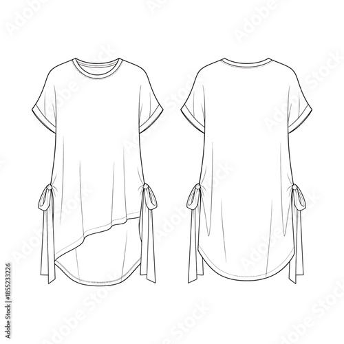 Casual tunic dress with side ties and short sleeves Vector