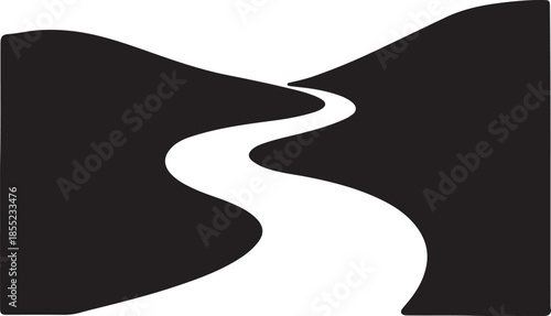 Winding path through hills isolated on white background