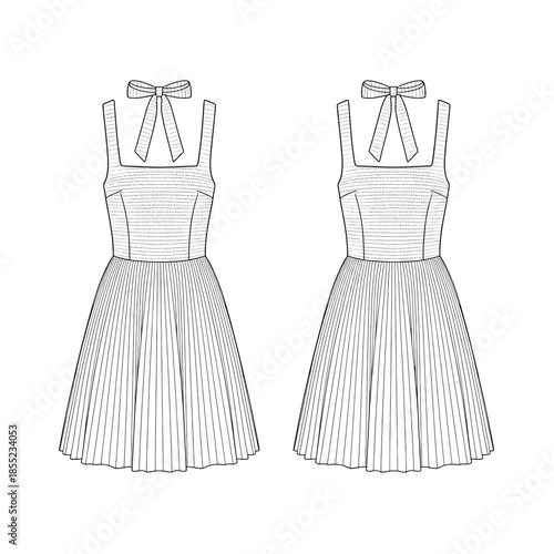 Elegant twin dress designs with bow details Vector