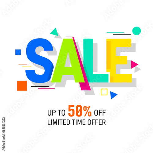 Vibrant promotional sale banner emphasizing discounts and limited-time offers with colorful