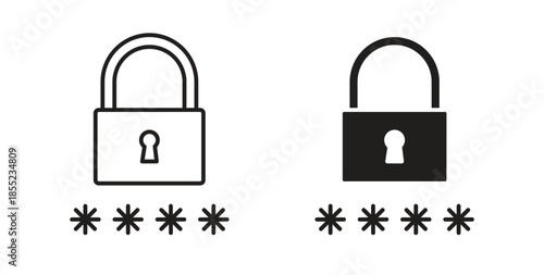Code lock icons. Outline icons vector collection. flat illustrations