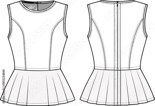 Sleeveless flared top sewing pattern Vector