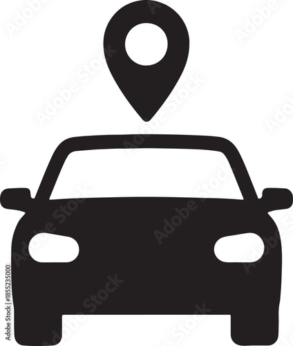 Car with location marker isolated on white background