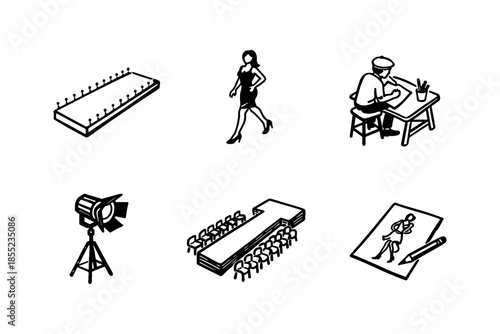 Fashion show elements in black and white style