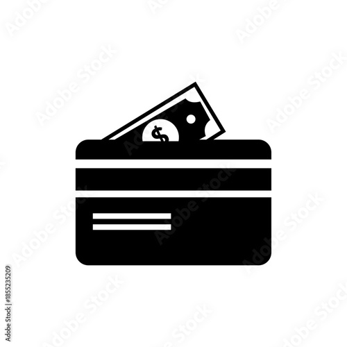 A black and white icon of a wallet with cash